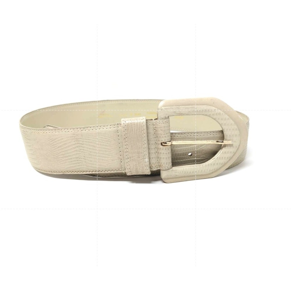 Liz Claiborne Vintage Lizard Embossed Leather Wide Waist Belt Cream L Retro 90s